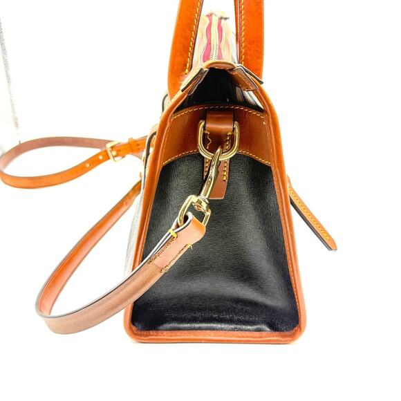 Dooney and Bourke Camden Saffiano Small Satchel Black and British Tan - Picture 3 of 14